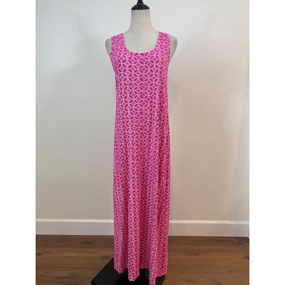 Fresh Produce Maxi tank Dress Womens S Pink Geometric Sleeveless Column Vacation